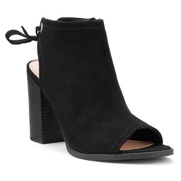 LC Lauren Conrad Sunflower Black Open Peep Toe Tie Back Sandal Booties Size 8M - Picture 1 of 13